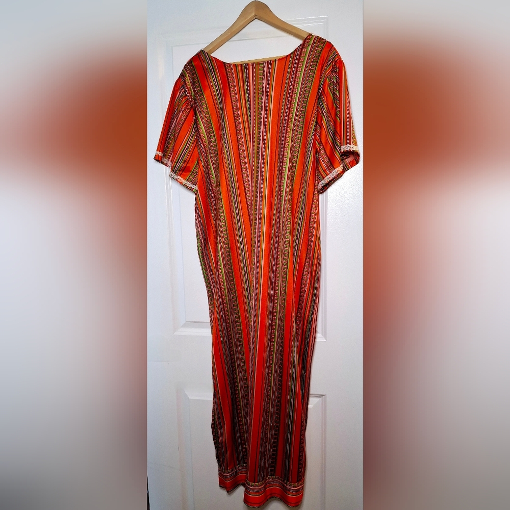 Handmade Vintage 70s Striped Multicolor Long Nightgown (L/XL) - Picture 2 of 4